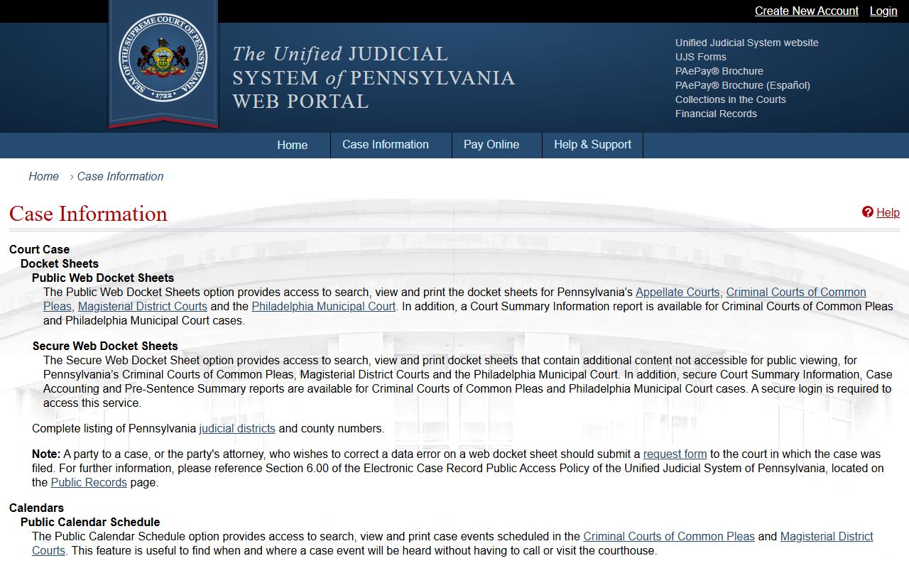 Luzerne County criminal arrest records UJS criminal case information search