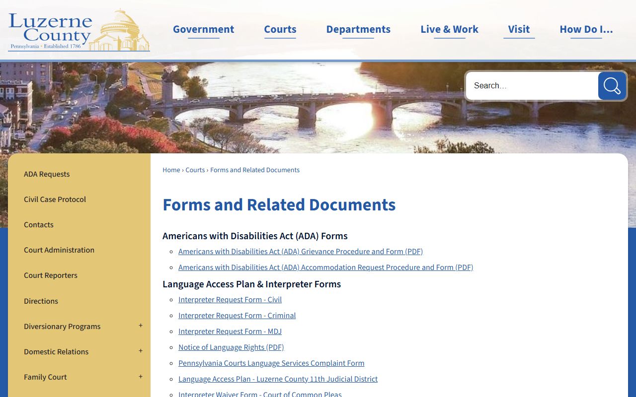 Luzerne County Court of Common Pleas judges roster page