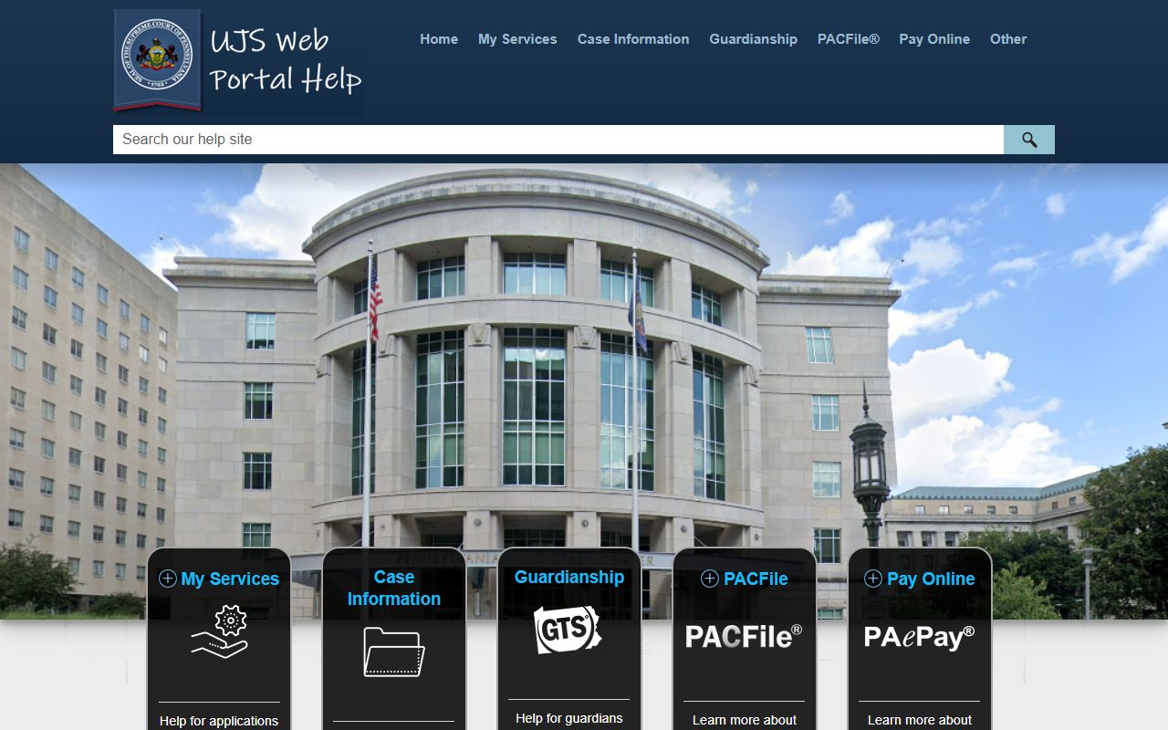 UJS Web Portal help center for Luzerne County court records