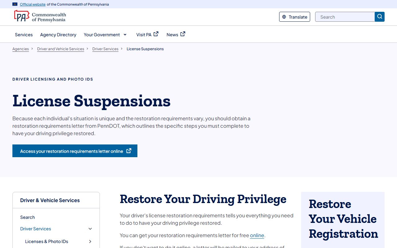 PennDOT suspensions page for Luzerne County traffic court records