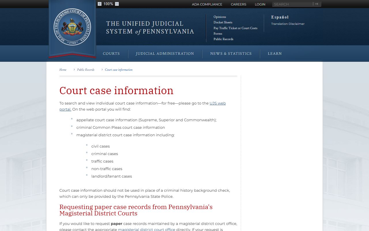 Luzerne County warrant records court case information public access
