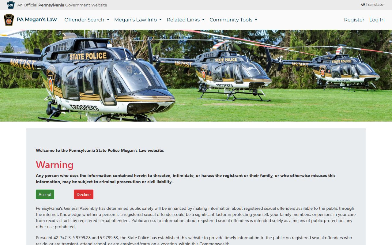 Luzerne County warrant records Pennsylvania Megan's Law registry search
