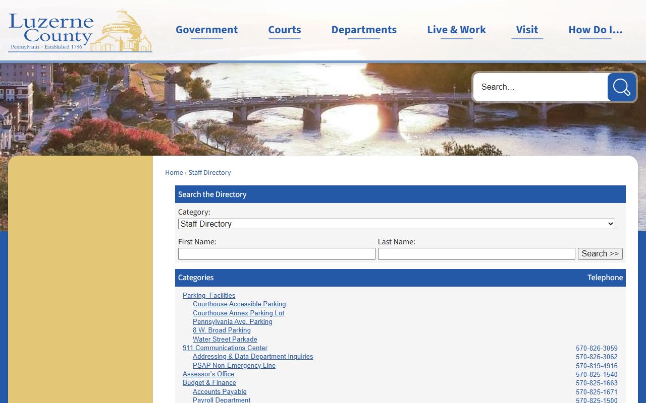 Luzerne County court records department directory